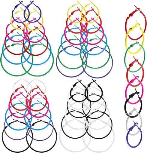 96PCS Hoop Earrings Finding, Round Hypoallergenic Earring Hoops, Multicolor Stainless Steel Open Beading Hoop, for Women's Jewelry Making, DIY Ear...