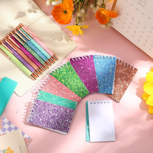 Sherr 16 Pcs Glitter Pens and Notebooks Glitter Pocket Notepad Mini Notebooks for Kids Fancy Pens for Women Pretty Cute Colorful Ballpoint Pens Sp...