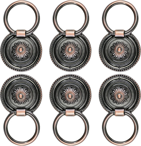 6pcs Red Bronze Cabinet Knobs, Drop Ring Drawer Pulls Round Dresser Knobs Handles with Screws, Vintage Drawer Knobs Pulls Handles Hardware for Kit...