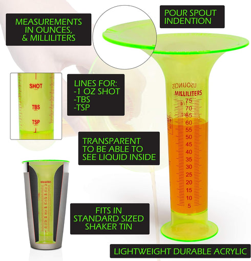Pour Tester for Bartenders - Liquid Measuring Tool w/ 1 Ounce Shot Line and Measurements up to 2.5 Oz (75ml) - Fits in Shaker Tin - Use for Restau...