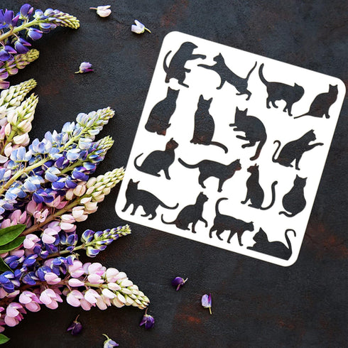 FINGERINSPIRE Cat Drawing Stencil 11.8x11.8inch Reusable Cat Painting Template DIY Craft Cute Cat Pattern Stencil Animal Cat Stencil for Painting ...