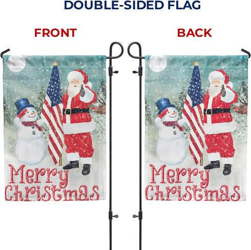 Double Sided Garden Flag - Merry Christmas USA - 12.5" x 18", Patriotic Snowman and Santa Christmas Holiday Decor, Outdoor Winter Decorative Seaso...