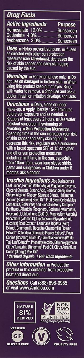 Andalou Naturals Ultra Sheer Daily Defense Facial Lotion SPF 18, 2.7 Oz(Pack of 6)...