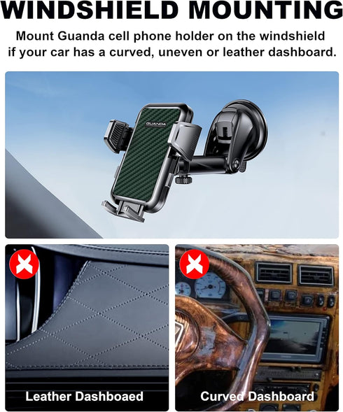 Suction Cup Car Phone Mount for Windshield/Dashboard, Hand Free Mobile Phone Holder for Car, Universal Cell Phone Holder Stand for iPhone 15 14 13...
