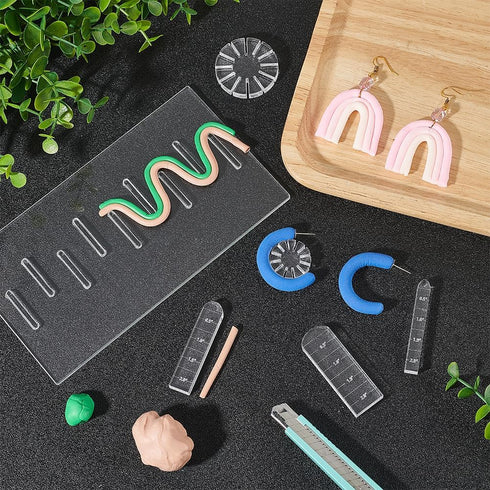 BENECREAT 6Pcs Acrylic Polymer Clay Tools, Snowflake & Arch Shape Polymer Clay Earring Make Guide Polymer Clay Cutters for Polymer Clay Jewelry Ma...