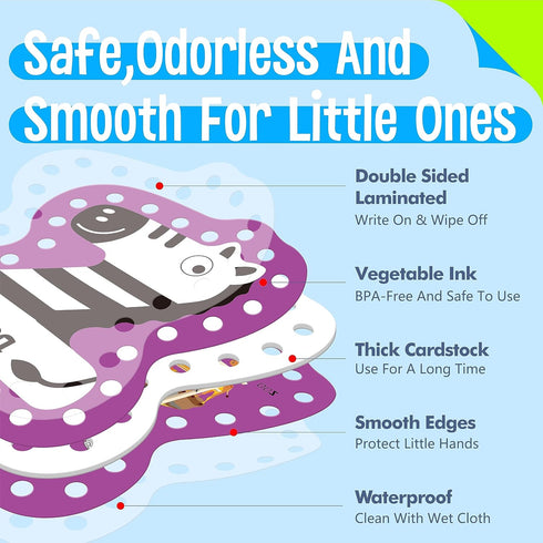 26PCS Kids Lacing Cards, 26 Double Sided Uppercase Sewing Cards with 26 Colorful Laces, Imagination Development Lacing Toys Games for Children Edu...