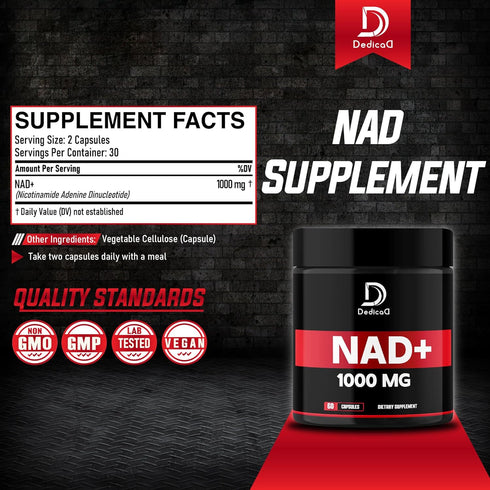 NAD+ Supplement 1000 mg - Pure NAD Supplement - Energy and DNA Repair, Aging Defense, Brain Function - 60 Capsules...
