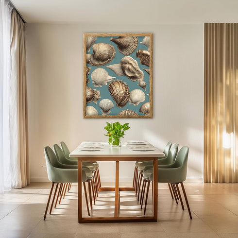 Posterizer 1 pcs-cute sparkly pearly shells with blue background 3-Coastal & Nautical Art-Gift for Nature, Surfers and Beach Lovers -Decor for Bea...