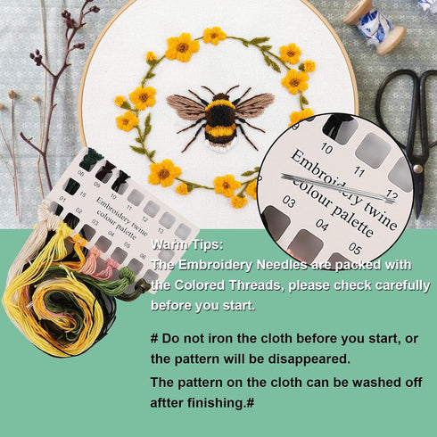 Lukinbox Embroidery Kit for Beginners Adults, 3 Sets Cross Stitch Starter Kits Include 3 Stamped Embroidery Clothes with Floral and Bee Pattern, 1...