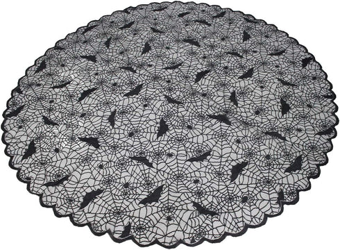 Black Lace Tablecloth Round Overlay with Spider Web and Mat for Halloween Party,Easter,Fireplace and Mantle Cover Decoration (Round 70", Black)...