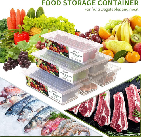 SILIVO Fruit Storage Containers for Fridge (3 Pack) - 1.5L Produce Saver Containers for Refrigerator with Removable Drain Tray Keep Fresh for Prod...