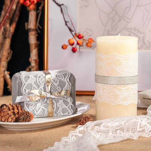 VGOODALL Bridal Wedding Lace Ribbon 3 Inch Wide 10 Yards - Stretchy Elastic Floral Lace Trim for Decoration, Gift Wrapping, DIY Crafts, Hair Bows,...