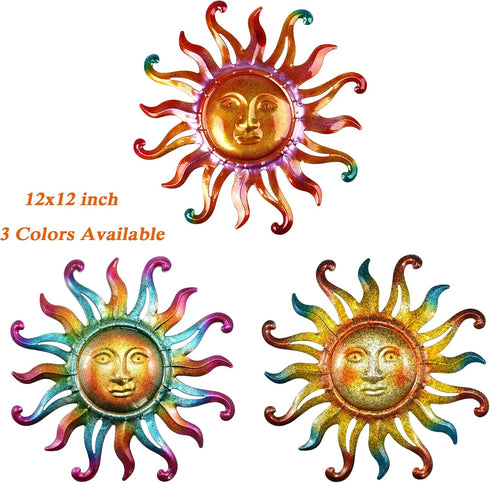 Metal Sun Wall Decor Outdoor Sunface Yard Art Porch Door Patio Garden Home Indoor Sculpture Decorations, 12 inch -A...