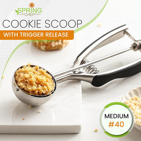 Spring Chef Medium #40 Stainless Steel Cookie Scoop for Baking - Multifunctional Cookie Dough Scoop with Trigger Release, 1.7 Tablespoon Food Scoo...