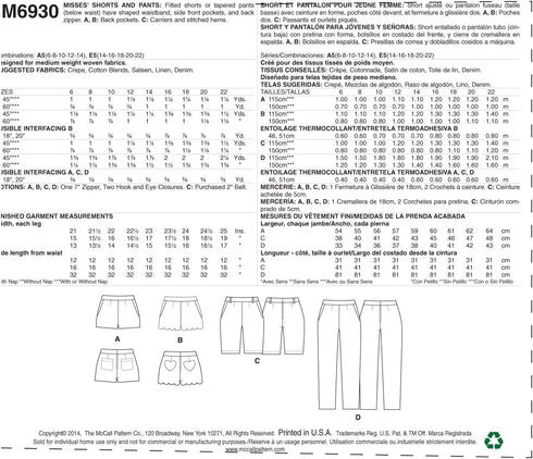 McCall Pattern Company M6930 Misses Shorts and Pants, Size E5...