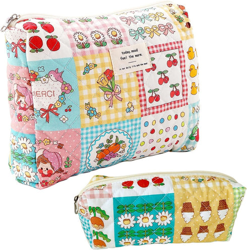 Pencil Case Quilted Coquette Floral Large Small Cute Pencil Case Makeup Bag College Student Pencil Pouch, Cute Ice Cream Cherry Lightweight Coquet...