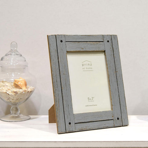 Prinz Homestead 5-Inch by 7-Inch Rustic Wood Picture Frame in Distressed Finish, Tabletop or Wall Mount, Gray...
