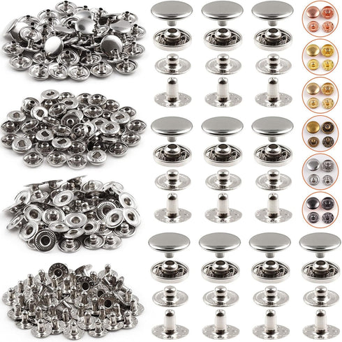 PECMER 200 Pieces Leather Snaps and Fasteners Kit 12.5 mm Silver Snap Buttons for Bracelets Sewing Clothes Leather Craft Jeans Wears Bags Jackets-...