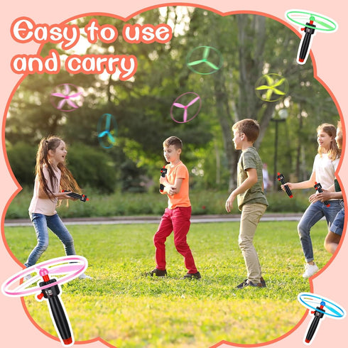 24 Pcs Flying Saucer Flying Disc Toy Helicopter Toy Disco Flyers Include 8 String Launchers and 16 Flying Saucer Flying Disc Launcher Flying Toys ...