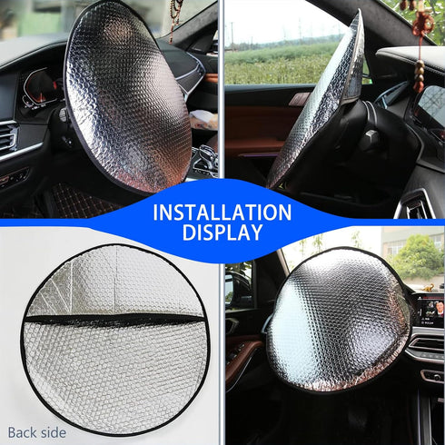 1 Pack Car Steering Wheel Sun Shade Cover, 18.11In x 18.11In Foldable Reflective Thicken Steering Wheel Heat Insulation Cover, Universal Reused Wa...