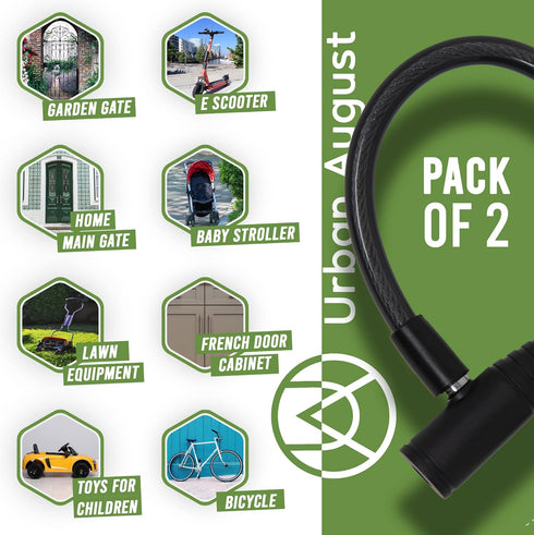 Urban August Child-Proof Refrigerator Lock with Keys - Cable Lock for French Door Fridge, Bike, Stroller, & Helmet - Cabinet Lock for Kids & Adult...
