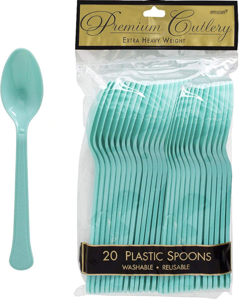 Robin's Egg Blue Plastic Heavy Weight Spoons (20 Count) - Premium Disposable Plastic Cutlery, Perfect for Home Use and All Kinds of Occasions...