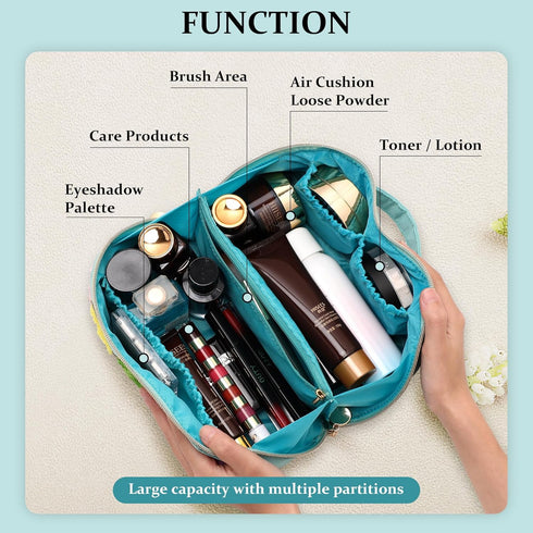 Stoney Clover Preppy Makeup Bag, Large Capacity Travel Cosmetic Bag, Chenille Letter Open Flat Nylon Bag, Mint...