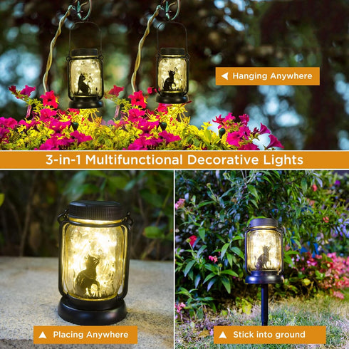 Styleonme Decor Mobile Outdoor Solar Lanterns, Cat & Butterfly Fairy Lights Theme Garden, Mason Jar Solar, Gifts for Mom, Grandma, Women, Everyone...