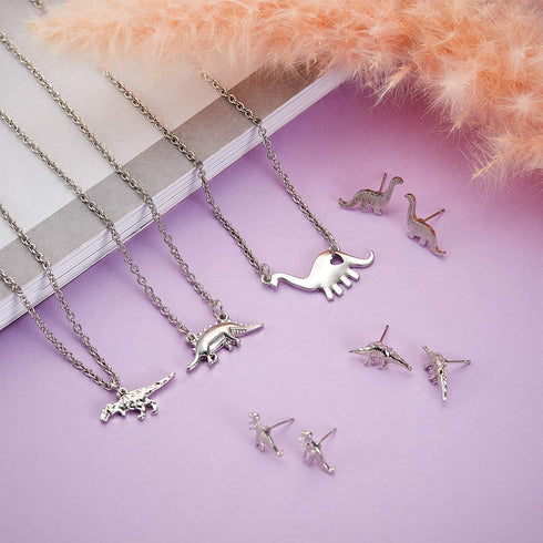 Hicarer Dinosaur Jewelry Set, 3 Pieces Dinosaur Pendant Necklace and 3 Pairs Dinosaur Earrings...