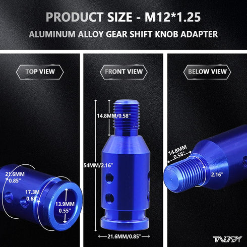 Shifter Knob Adapter M12x1.25 Shift Knob Adapter Aluminum Alloy Shifter Knob Adapter Kit for Most Non-Threaded Manual Transmission (Blue)...