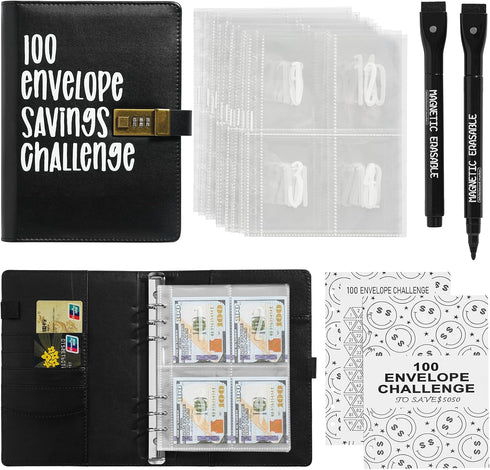 Envelopes Money Saving Challenge, Budget Binder Savings Challenge Book with Coded Lock(Black)...