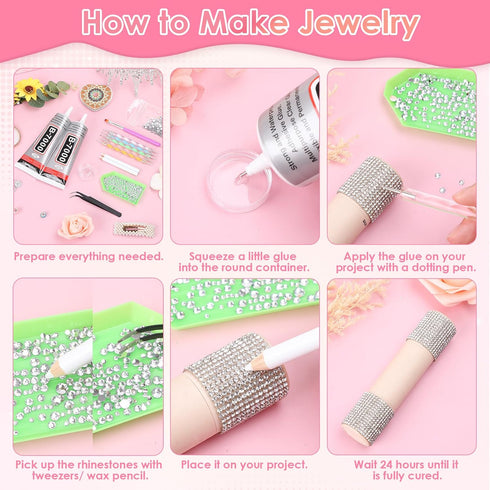 2 x 110ML B7000 Rhinestone Glue with Clear Rhinestone Kit, B-7000 Glue with Flatback Gems Crystal Rhinestones Jewelry Making Tools for Clothes Tum...