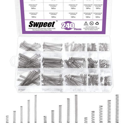 Swpeet 240Pcs 15 Different Sizes Stainless Steel Compression Springs Assortment Kit, Mini Stainless Steel Extension Springs for Shop and Home Repa...