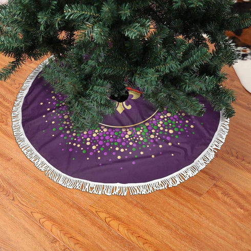 FREEHOTU Mardi Gras Purple Gold Fleur De Lis Christmas Tree Skirt Gorgeous Edge Tassel Lace for 48" Xmas Ornaments Decoration...