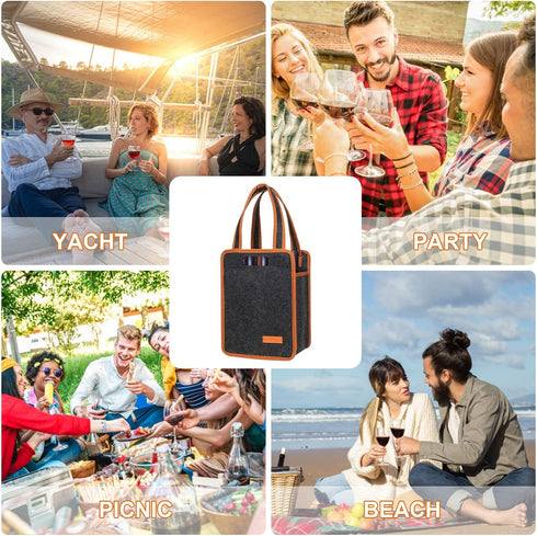 6 Bottle Wine Tote Bag, Insulated Thermal Padded Wine Carrier Tote, Reusable Wine Bags for Wine Bottles Travel, Camping and Picnic, Perfect Wine L...