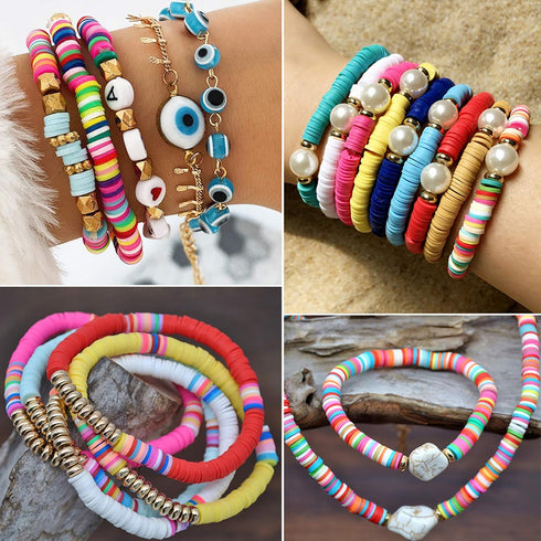 Flat Beads for Jewelry Making, Acrsikr Heishi Clay Disc Beads Bracelet 6mm...