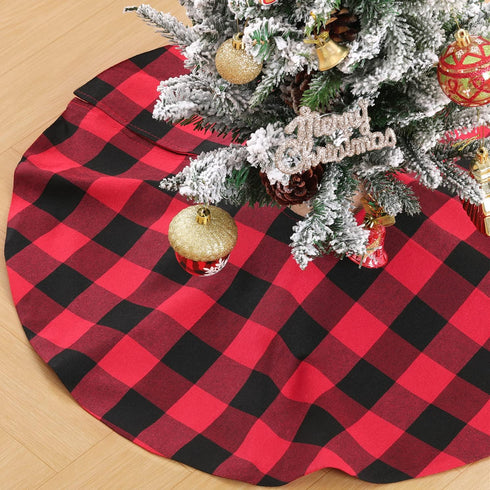 Christmas Tree Skirt Red Black Buffalo Plaid Tree Skirt Small 24 inch Cotton Linen Fabric for Fall Farmhouse Thanksgiving Xmas Holiday Check Tree ...