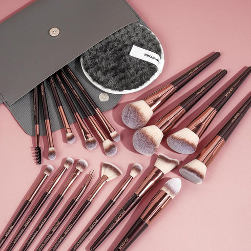 Travel Makeup Brush Set 18 Pcs Professional Makeup Brushes with Case & Makeup Remover Pads Premium Synthetic Travel Brush Set Eyeshadow Foundation...
