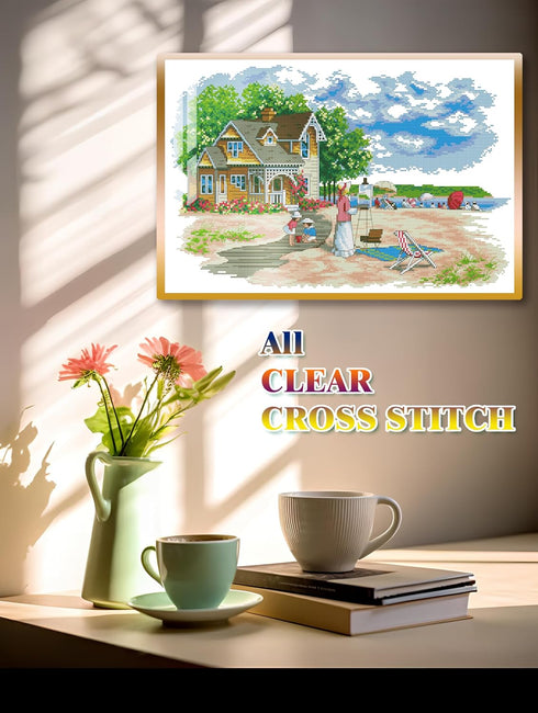 ROSTITCH Stamped Cross Stitch Kits- Vacation time Cross Stitch Kits for Beginners Adults Needlepoint Cross-Stitch,Pre Printed Cross Stitch and Cra...