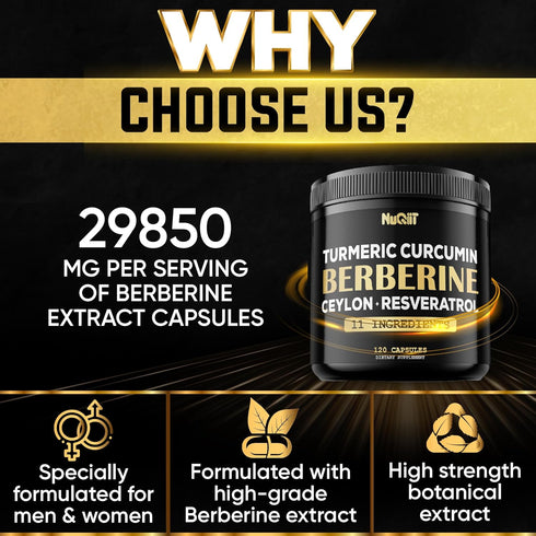 Berberine Supplement 14000mg Turmeric Curcumin 4500mg Trans-Resveratrol 4500mg & More - Support Body Management & Immune System - 120 Capsules...