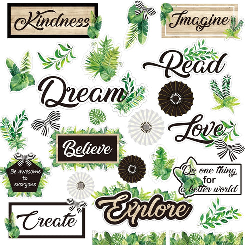 Boho Bulletin Board Set Greenery Plant Inspirational Cutouts Greenery Board Border Classroom Decor Simply Boho Positive Quote Sign for Kids Social...