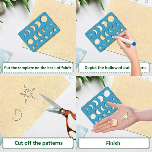 GORGECRAFT 2 Styles Star Earrings Making Template Moon Phase Jewelry Shape Templates Diamond Stencils Round Acrylic Cutting Stencil for Leather Br...