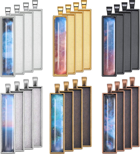 Hicarer 48 Pieces 6 Colors Pendant Tray Rectangle Bezel Blanks Set Include 24 Rectangle Pendant Trays with 24 Clear Glass Cabochon Domes for DIY R...