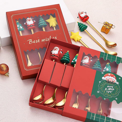Christmas Spoon Stainless Steel Christmas Tree Tea Spoon for Home, Xmas Coffee Spoon Dinner Forks Dessert Spoon Stirring Spoon Ice Cream Spoon Cre...