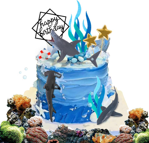 9 Pack Shark Cake Topper Shark Figurines Decoration for Kids Baby Shower Ocean Theme Birthday Party...