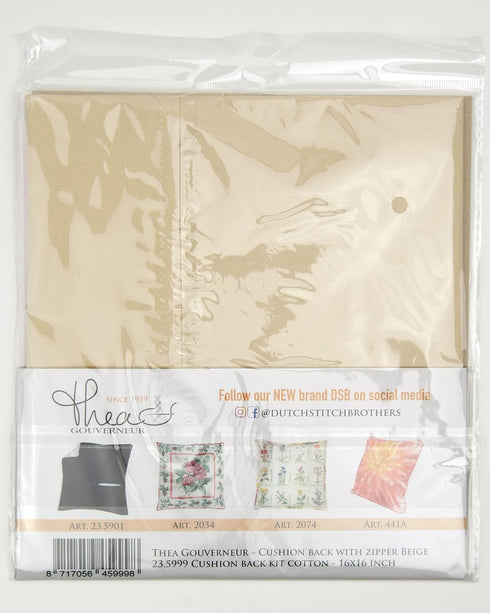 Thea Gouverneur Cushion Back Kit with Zipper - Beige - for any 16x16 Inch (40x40cm) Cushion- Cross Stitch Creations - Embroidery - Embroidery Kit ...