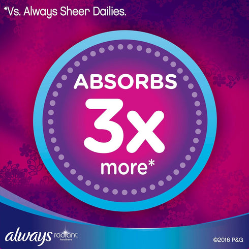 Always Radiant Pantiliners, Regular, Unscented, 48 Liners (Pack of 2)...