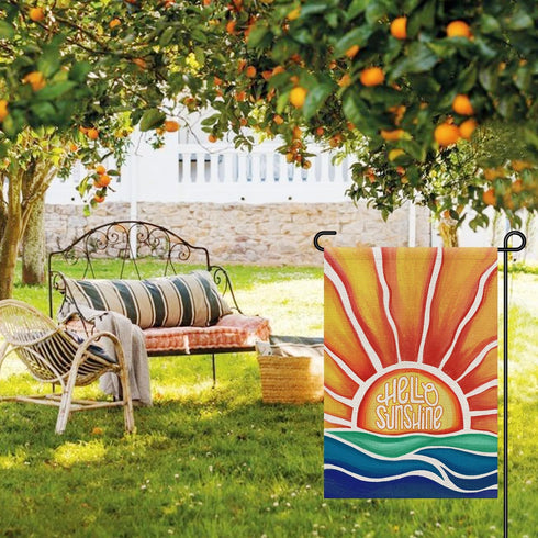 Hello Sunshine Summer Garden Flag Burlap 12x18 Inch Double Sided, Holiday Farmhouse Sign Small Flags Yard Outdoor Decor DF546...