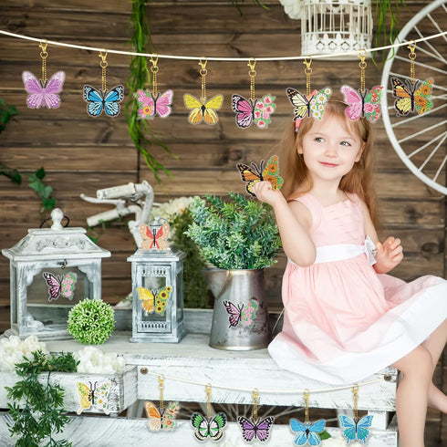 20 Pcs Butterfly Diamond Painting Keychains Kit 5D Butterfly DIY Diamond Key Chain Single Side Floral Hanging Diamond Painting Ornament Kits for S...