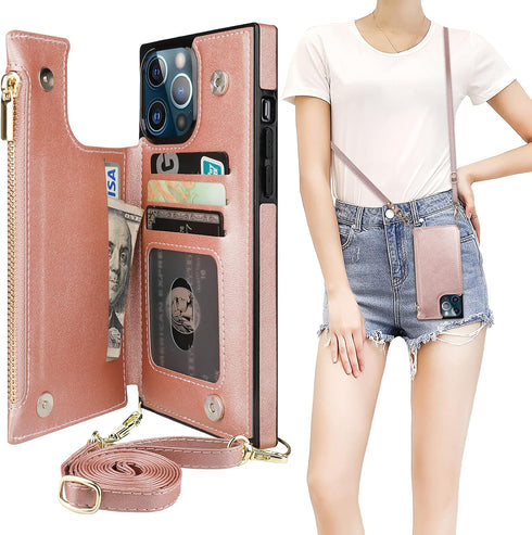 Bocasal Crossbody Wallet Case for iPhone 13 Pro Max with RFID Blocking Card Slot Holder, Magnetic Flip Folio Purse Case, PU Leather Zipper Handbag...